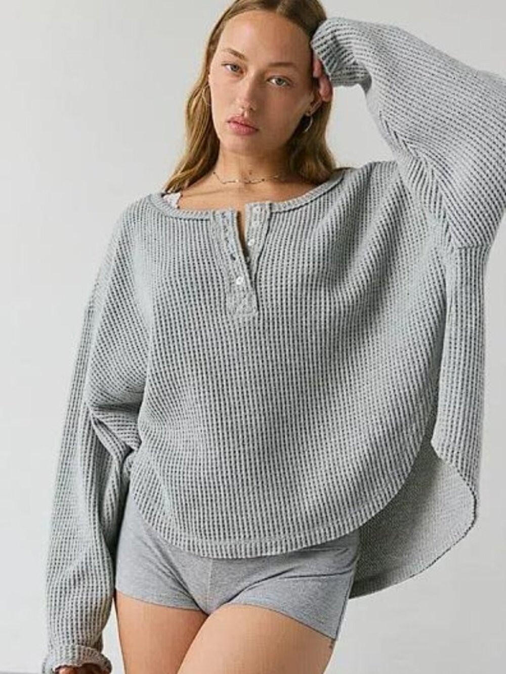 OUT FROM UNDER Women's Living The Dream Waffle Knit Long Sleeve Henley Tee